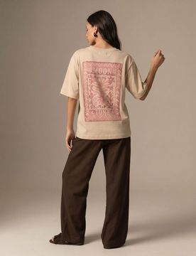 T-shirt in cotone con stampa floreale - beige