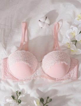 Pieza Sujetador Push-Up Balconette con Aros Moldeado 1/2 Copa sin Tirantes Encaje Floral para Vacaciones y Fiesta Talla Grande & Sujetador sin Aros, L