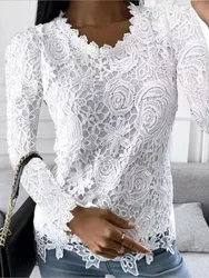 Women's Spring Summer New Collection Solid Color Fashion Lace Casual Comfortable Round Neck Long Sleeve Top