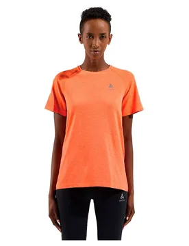 Crew Essential Seamless Short Sleeve T-shirt Living Coral Melange S Women - Odlo - FashionsVida