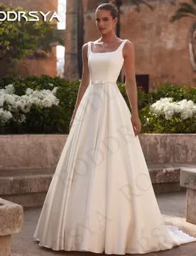 RODDRSYA Simple Satin Wedding Dress Elegant Square Neck A Line Bride Gown vestido de novia Sleeveless Spaghetti Strap Customized - Aliexpress - FashionsVida