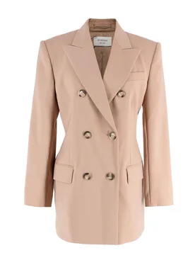 Beige Double Breasted Wool Blazer - Sportmax - FashionsVida