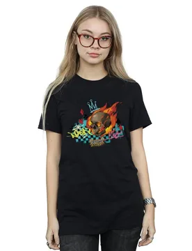Women's Wreck It Ralph Race Skull Cotton Boyfriend T-Shirt in Black Size: Large - Black - Size: L - Disney - FashionsVida