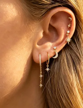 K Gold Plated Star Moon Earrings Set Cubic Zirconia Lightning Stud Chain Drop Cartilage Piercing Jewelry for Women Daily Wear - Aliexpress - FashionsVida