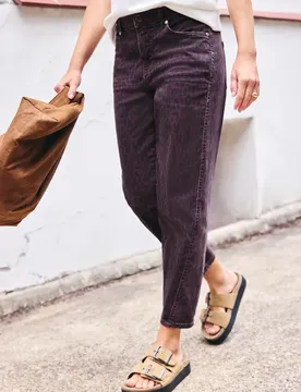 Street One High Waist Barrel Leg Jeans mit Leo-Print female Rot