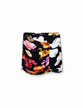 Mini-jupe drapée fleurie BLACK S female - Desigual - FashionsVida