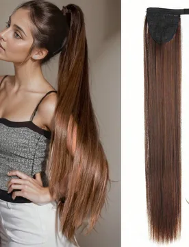 Extensiones de cabello con coleta sintética resistente al calor de 22 a 34 pulgadas, color negro y marrón, pieza para el cabello con coleta envolven - Shein - FashionsVida