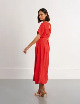 Vestido largo con lazada y aberturas en la espalda - Lili Sidonio - FashionsVida