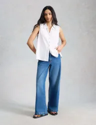 Pure Cotton Embroidered Sleeveless Shirt White female