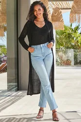 Womens Black Chevron Knit Pointelle Cardigan - Size 12 Uk