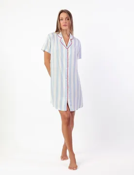 Camisón corto abierto de mujer de tela viscosa de raya tejida - Admas - FashionsVida