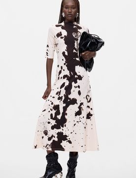 Vestido Estampado Manga Larga, Mujer, Viscosa, Blanco, XS