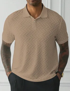 Camisa polo de manga corta con textura, adecuada para salidas, reuniones y vacaciones - Shein - FashionsVida