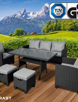 Polyrattan Garten Sitzgruppe DELIGHT-7 schwarz/grau - BRAST - FashionsVida