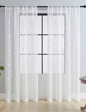 Pieza Cortina de encaje blanco elegante con exquisito bordado de hojas, material de poliéster translúcido, adecuada para sala de estar, dormitorio, - Shein - FashionsVida