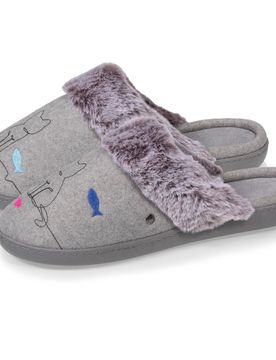 Chaussons mules Gris chat fantaisie gris chiné 36