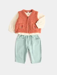 Piece Waistcoat Top & Jeans Outfit (0-5 Yrs) Coral Female