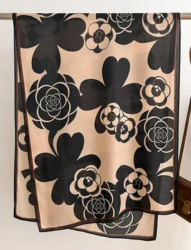 Elegant Camellia Flower Print Cotton Scarf - Brown - Size: One Size - PEACH ACCESSORIES - FashionsVida