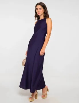 Vestido midi espalda descubierta y escote halter - The-Are - FashionsVida
