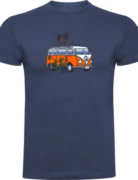 Maglietta A Maniche Corte Hippie Van Bike Denim Blue - Kruskis - FashionsVida