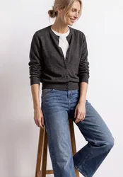 Langarm Jacke im Strick-Look mit Rundhals female Braun
