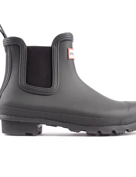 Womens Original Chelsea Boots - Black Rubber - Size Uk 6 - Hunter - FashionsVida