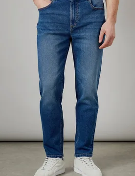 Men's Mid Wash Stretch Tapered Fit Jeans in Mid Blue Size: 30S - Mid Blue - Size: 30S - Burton - FashionsVida
