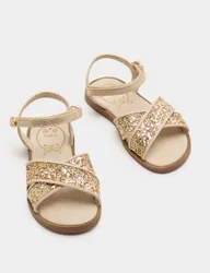 Kids' Glitter Cross Strap Sandals (4 Small-2 Large) Gold Female