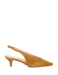 Leather Buckle Kitten Heel Slingback Shoes Camel female