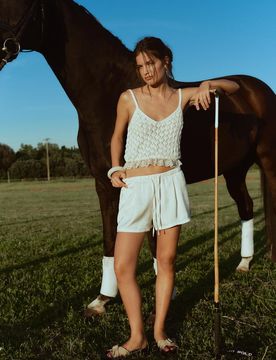 Satinierte Shorts Ecru M