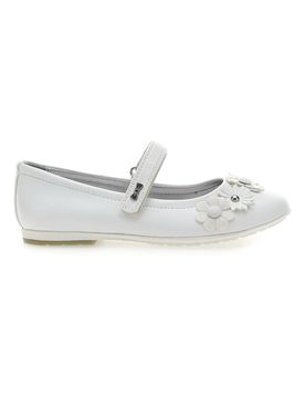Ballerine Bianche con Cinturino e Clip con Fiori AG17081 34