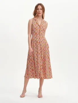 Floral Collared V-Neck Midi Shirt Dress Red Mix female - Finery London - FashionsVida