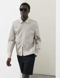 Cotton Rich Harrington Jacket with Linen Light Grey male