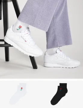 Pack Quarter Broderie Rose X2 blanc/noir 35/38 - COURIR - FashionsVida
