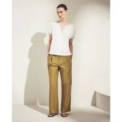 Pantalón chino de mujer ancho con pliegue invertido