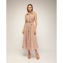 Vestido midi 100% algodón, tipo camisero con bordados