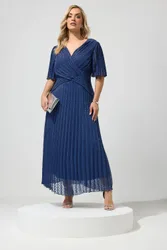Pleated Wrap Maxi Dress - Dark Blue - Size: 24