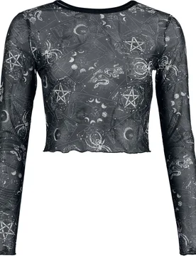 Gothic Langarmshirt - Tarot Deck Long Sleeve Mesh Top - S bis XXL - für Damen - Größe M - schwarz/weiß - Frauen - female - Jawbreaker - FashionsVida