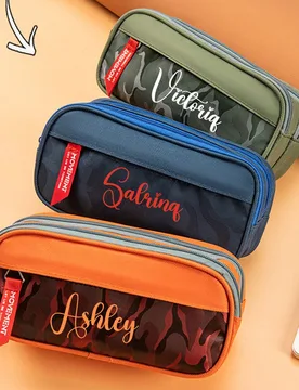 Estuche de lápices de doble capa personalizado, bolsa de almacenamiento de artículos de papelería con texto personalizable con nombre, caja de láp - Shein - FashionsVida