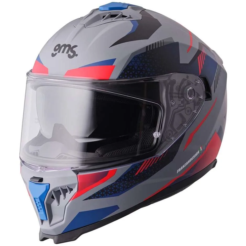 Casco Moto Integrale Gelero grigio opaco blu rosso taglia S - gms - FashionsVida