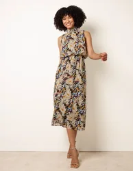 Watercolour Printed Sleeveless Midi Dress - L / BLACK - female