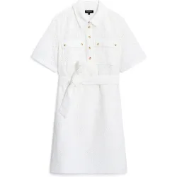 Vestido corto con efecto calado y cintura fruncida
