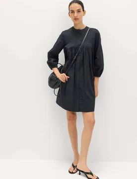 Pure Cotton Pintuck Mini Relaxed Dress Black female - M&S - FashionsVida