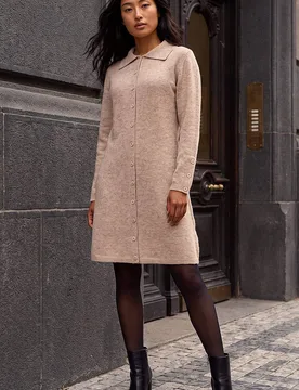 Women's Petite Collared Knit Shift Dress in Stone Size: 8 - Stone - Size: 8 - Roman - FashionsVida