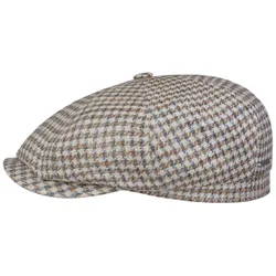 Hatteras Tweed Houndstooth Flat Cap by - beige-blue - Size: 59 cm