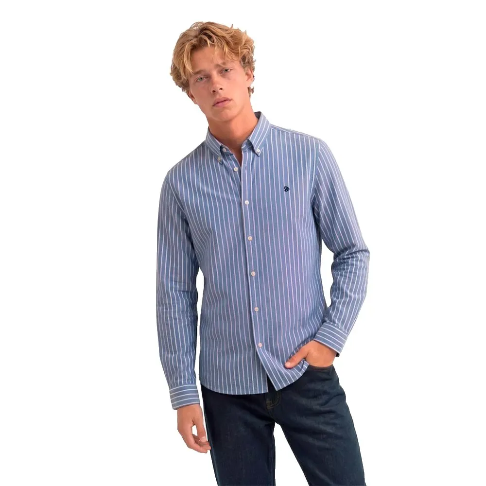 Camicia A Maniche Lunghe Preppy Oxford Broker Navy Pink Stripe M - Superdry - FashionsVida