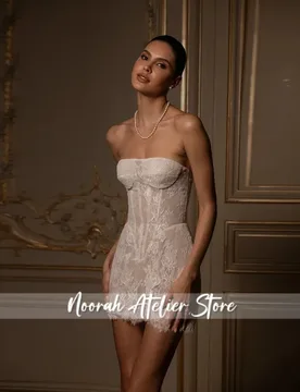 Graceful Sheath Strapless Lace Short Wedding Dress Lace-up Back Bridal Gown Robe De Mariée Customize For Bridal Ceremony - Aliexpress - FashionsVida