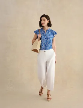 Printed Collarless Angel Sleeve Blouse Blue Mix female - Hobbs - FashionsVida