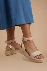 Riva Faux Suede Strap Medium Espadrille Wedge Sandals - Beige - Size: 5