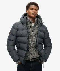 Superdry Herren Gesticktes Logo Kapuzen-Sport Pufferjacke, Dunkelgrau - Größe: S